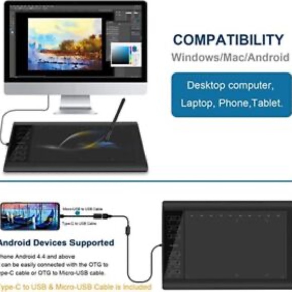 Graphics Drawing Tablet 10x6 Inch Large Active Area 8192 Levels - Picture 5 of 7